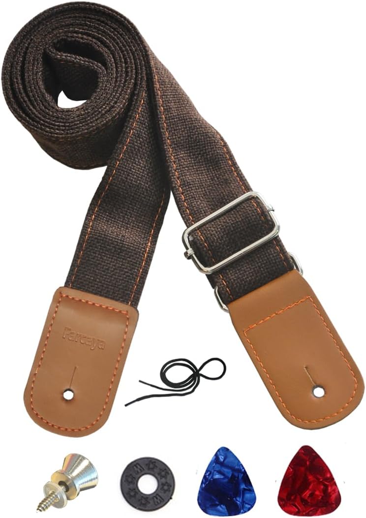 Farcaya Ukulele Strap Cotton Linen Adjustable Uke Shoulder Strap with Picks Lock Button End Pin for Soprano Concert Tenor Baritone (Coffee) - Image 1